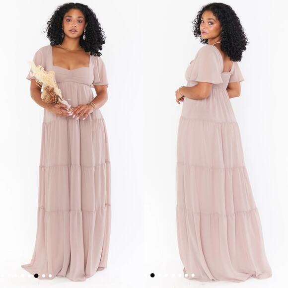 Show Me Your Mumu Nicole Maxi Dress Soft Beige Chiffon Dusty Pink NWT Size XS - Picture 1 of 6